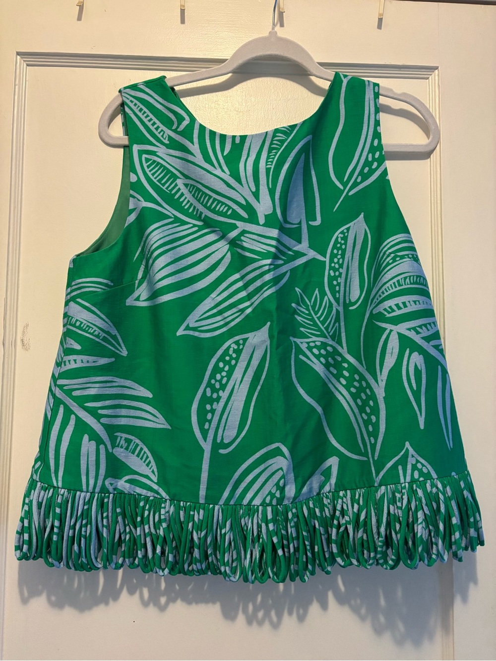 English Factory Green Leaf Print Tank Top with Fringe Hem
